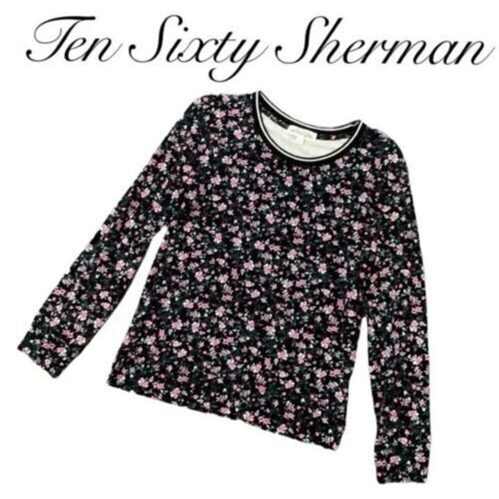 Ten Sixty Sherman Girls Crew Neck Long Sleeve‎ Top In Black Pink Floral Large